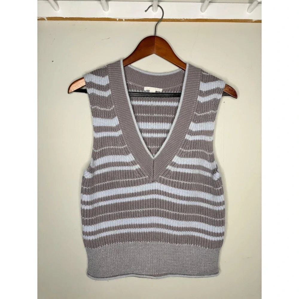 COS Alpaca Wool Sweater Vest Striped Grey Blue Minimalist XS